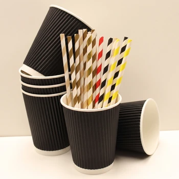 Hippo Ripple Black Paper Hot Drink Cups 12oz - Pack of 500