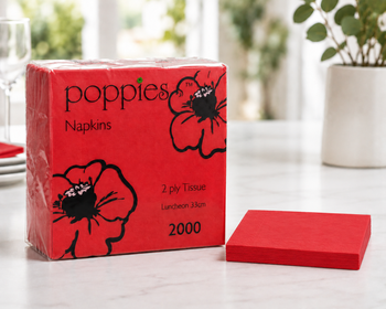 Poppies Red 2-Ply 4-Fold Napkins 33x33cm - Pack of 2000