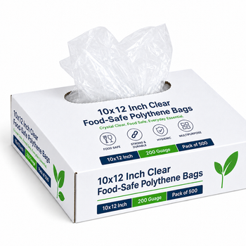 10x12 Inch Clear Food-Safe Polythene Bags 200 Gauge- Pack of 500