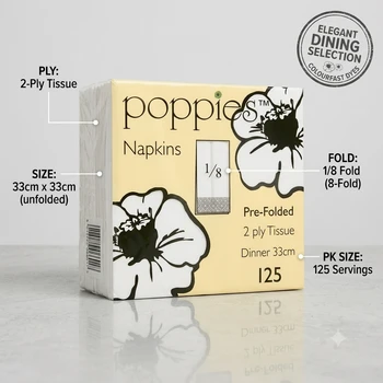Poppies White 2-Ply 8-Fold Napkins 33x33cm - Pack of 2000