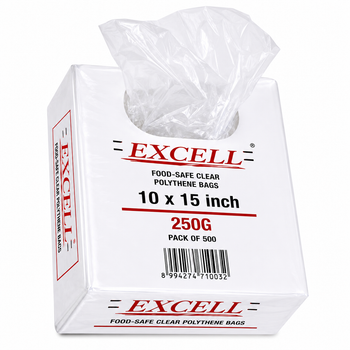 Clear Food-Safe Polythene Bags 10 x 15 Inch, 250 Gauge – Pack of 500