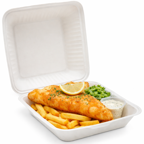 Bagasse Biodegradable Clamshell square Meal Box 9-inch - Pack of 200