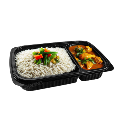 Somoplast 827 Black 2 Compartment Microwavable Container 750cc - Pack of 260