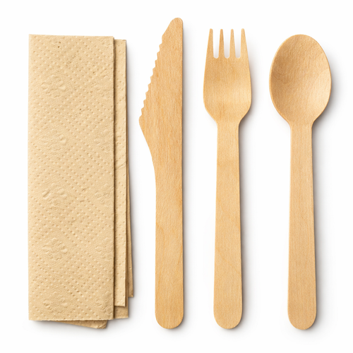 Takeaway Wooden Cutlery Sets (Spoon, Knife, Fork & Napkin) – Pack of 250