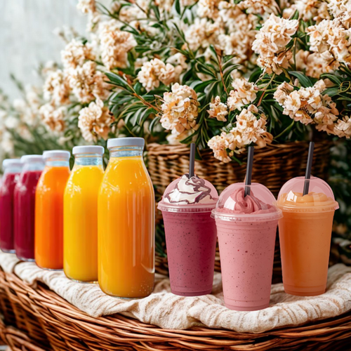 Clear Round Juice bottle 250ml and white caps (pack of 228sets)