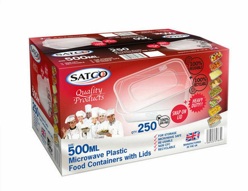 Satco 500ml Plastic Microwave-safe food Containers& lids- 250 sets