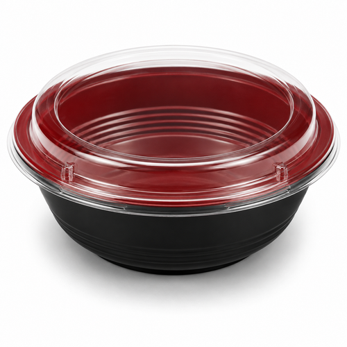 Wholesale 550cc Black & Red Donburi Bowls with Lids (300 Sets)