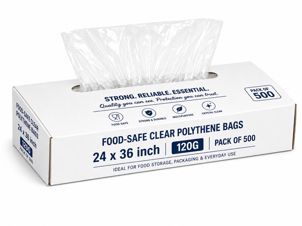 Food-Safe Clear Polythene Bags 24x36 Inch 120G - 500 Pack