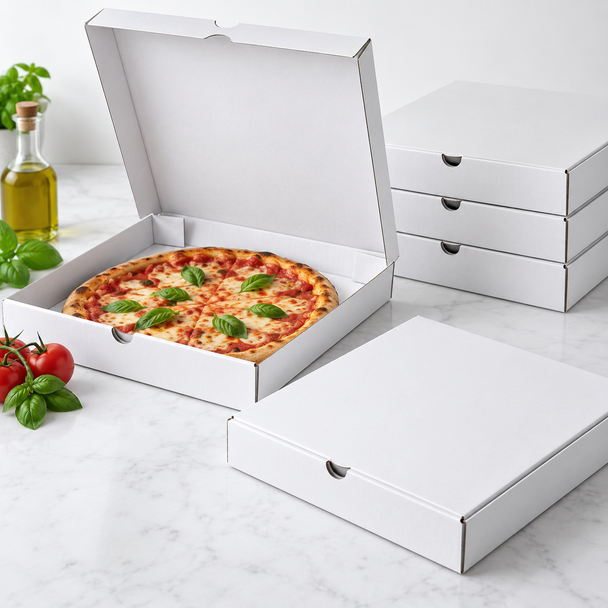 9 Inch White Corrugated Cardboard Pizza Boxes - Pack of 100