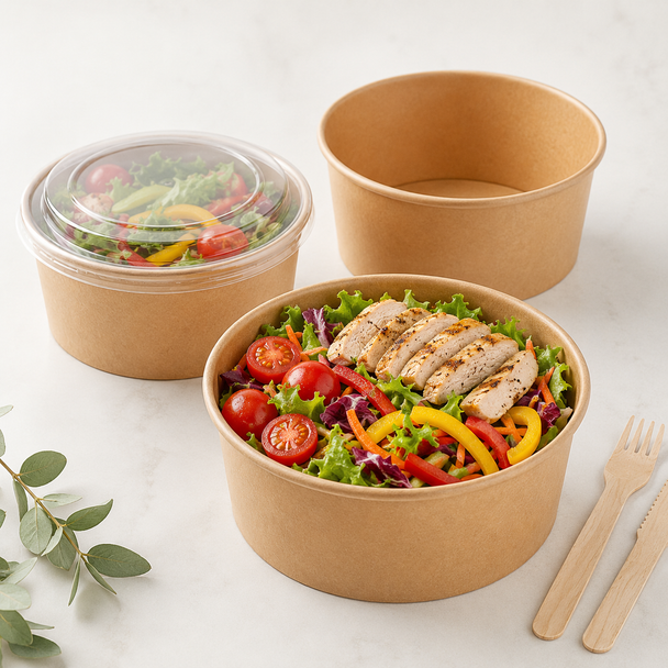 PP Lids for 1300cc Kraft Round Food Container - 300 lids