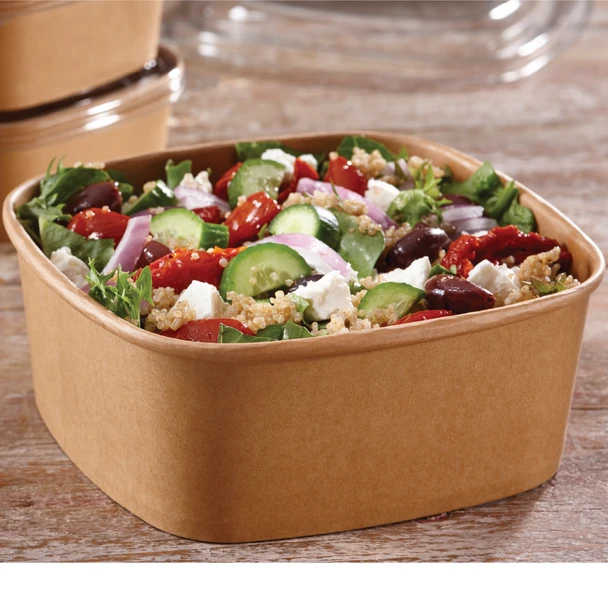 Sabert 32oz Square Kraft Food Bowl PAP14032PE - Pack of 300