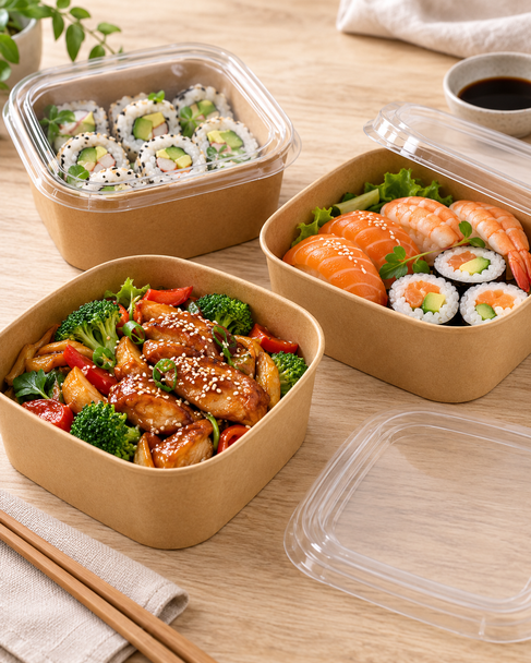 Sabert 16oz Square Kraft Food Bowl PAP14016PE - Pack of 300