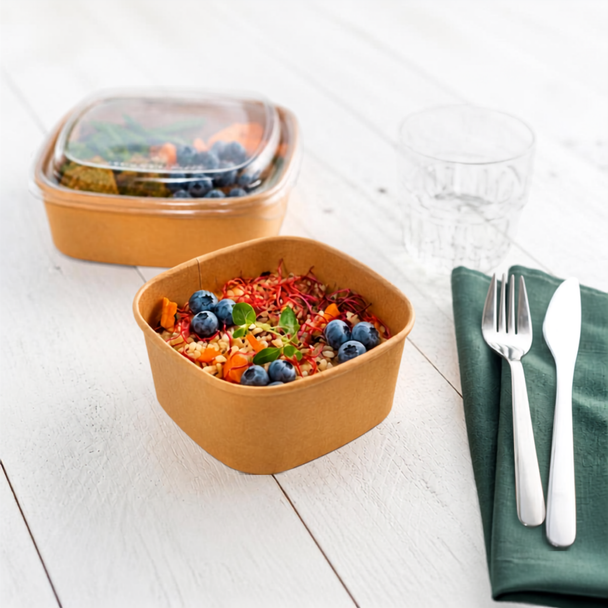 Sabert 16oz Square Kraft Food Bowl PAP14016PE - Pack of 300