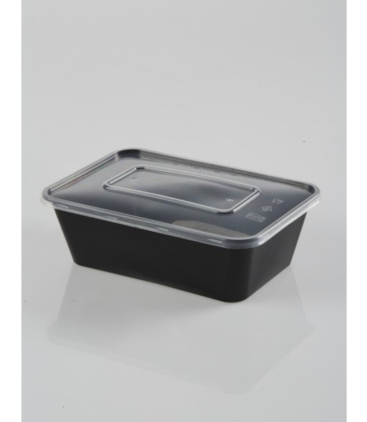 Black Rectangular Microwave Container &  clear PP Lid [750ml] (a pack of 250)