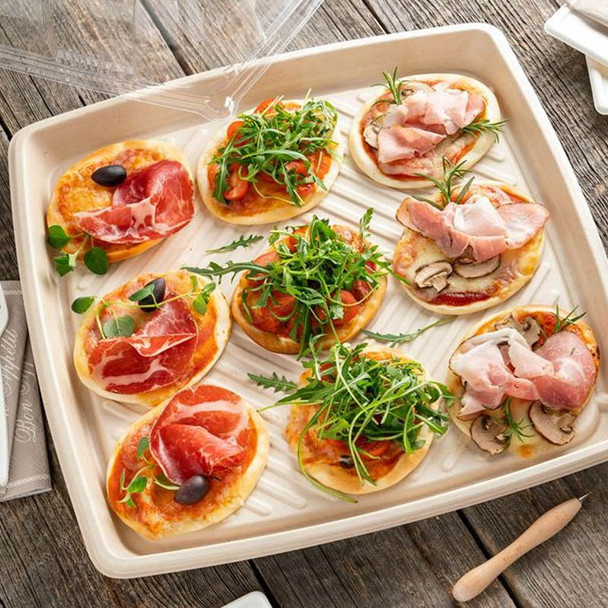 Sabert DOMED LID - for Square Pulp Plat 16 inche. [PUL52916F025] 9cm hight. Lids Only - Pack of 25