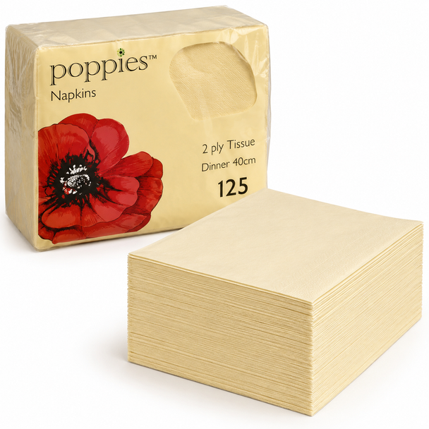 Poppies Buttermilk 2-Ply 4-Fold Napkins 40x40cm | Pack 2000