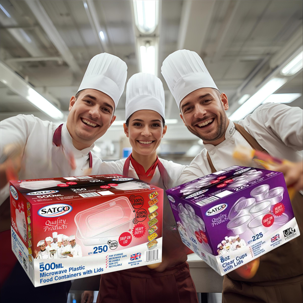 Satco 8oz Round Plastic Pots & Lids M8 (pack of 225 sets)