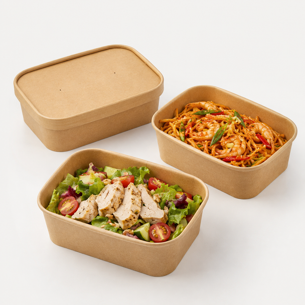 Kraft Paper Lids for Rectangular Food Containers 500ml, 750ml & 1000ml – Pack of 300