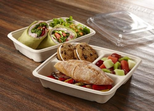 Sabert 3 Comp. Large Square Pulp 23x23x4cm Container PUL49348 (900ml) (a pack of 300)  Supply Express