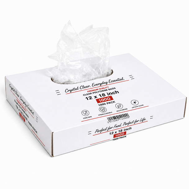 Food Safe Excel Polythene Clear Bag 12x18inch 100G - Pack of 1000