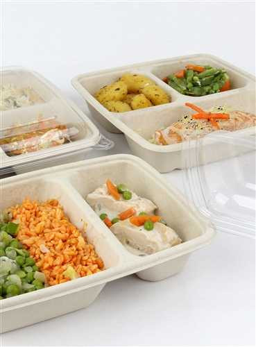 Sabert PP 3 compartments lids for Hot Food 3 Comp. Large Square Pulp Container PUL51903PP (a pack of 150)