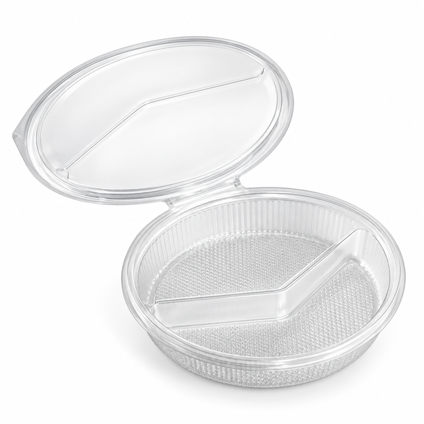 Somoplast [972] 2 Compartment 575cc Oval Clear Hinged Container (300 Pcs)