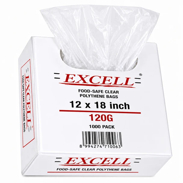 Food-Safe Clear Polythene Bags 12x18 Inch 120G - 1000 Pack