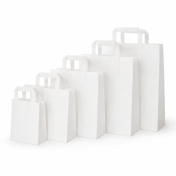 Small White Kraft SOS Carrier Bags with Flat Handles – Pack of 500