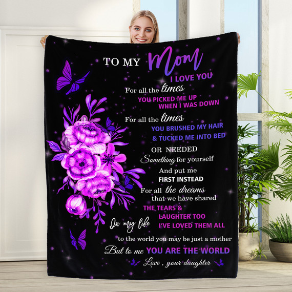 Purple Flowers and Butterflies Fleece Blanket - A Letter To Mom From Daughter, Good Presents for Mum