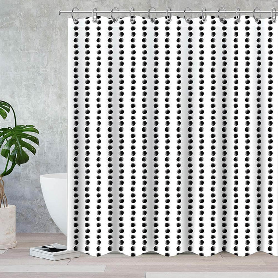 Black Dots Waterproof Shower Curtains With 12 Hooks