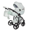 Junama Candy Premium pram with diamond carrycot shown from the front. Features chrome chassis and extendable canopy.