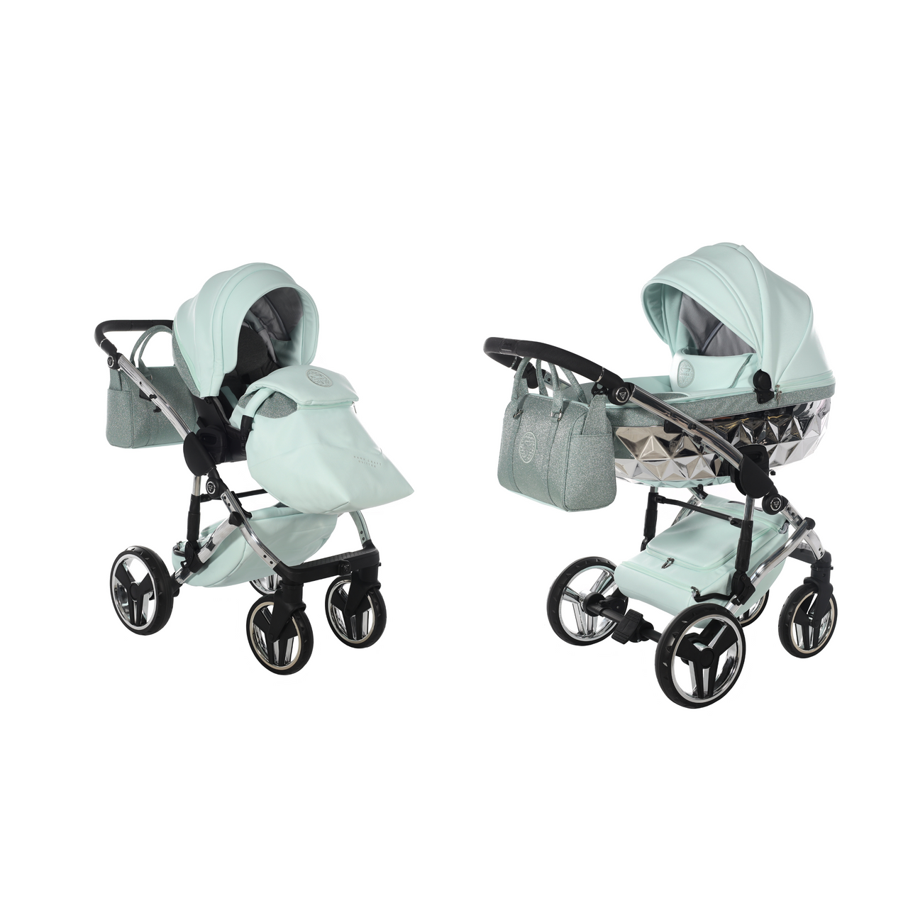 Junama Handcraft Glitter Mint Pram & Pushchair | Luxury Pram UK