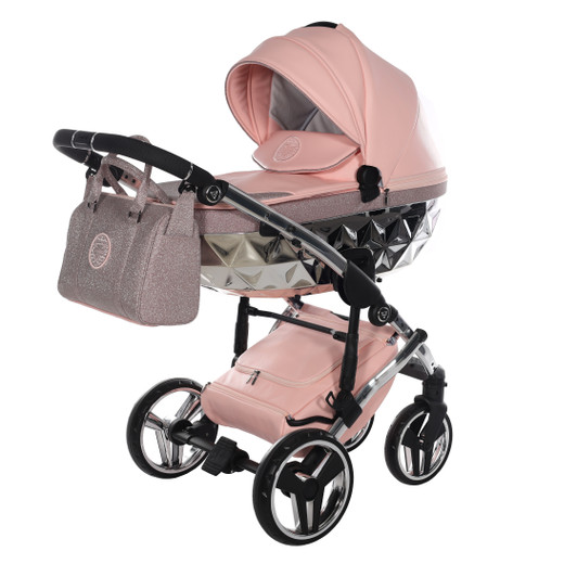 Junama Handcraft Glitter Pink 2-in-1 pram diamond carrycot