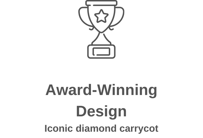 Award winning Junama pram design featuring the iconic diamond carrycot.