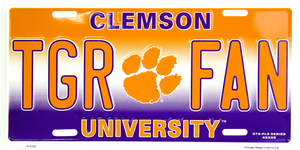 Clemson Tigers TGR FAN Metal Car Plate 12" x 6"