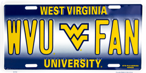 West Virginia WVU FAN Aluminum License Plate 12" x 6"