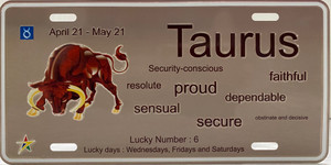 Zodiac "Taurus" Full Embossed Aluminum License Plate 12"x6" Zodiac "Taurus" Full Embossed Aluminum License Plate 12"x6"
