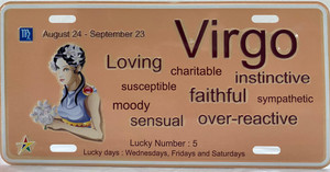 Zodiac "Virgo" Full Embossed Aluminum License Plate 12"x6"