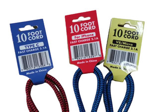 Type-C 2.4A Fast Charging 10Foot Long Cords with Hang Tags