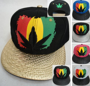 Tri Color Flag & Black Leaf Textured Bill Snap Back Flat Bill Hat Tri Color Flag & Black Leaf Textured Bill Snap Back Flat Bill Hat