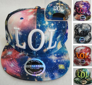 LOL Galaxy Print Snap Back Flat Bill Hat LOL Galaxy Print Snap Back Flat Bill Hat