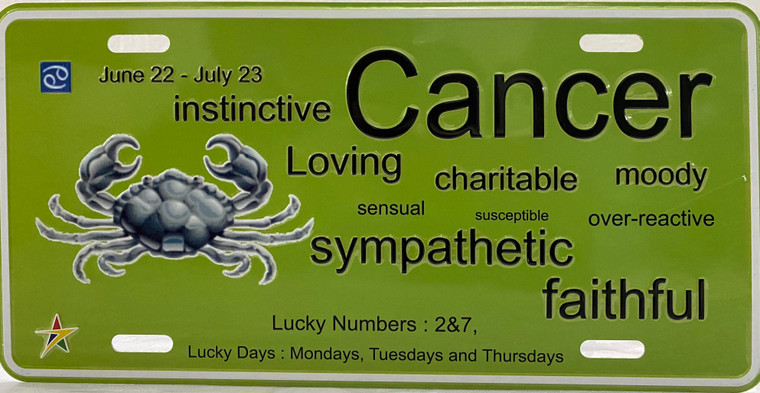 Zodiac "Cancer" Full Embossed Aluminum License Plate 12"x6"