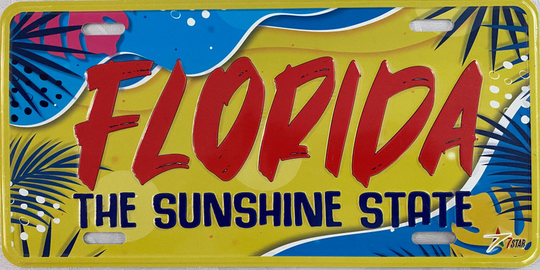 License Plate 'Florida The Sunshine State' 6" x 12" High Quality Emboss Metal Plate