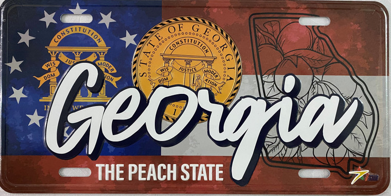 License Plate 'Georgia The Peach State' 6" x 12" High Quality Emboss Metal Plate