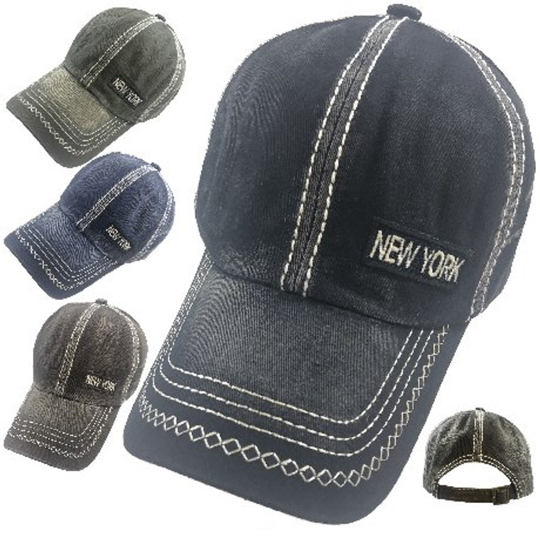 New York 100% Cotton Washed Ball Cap