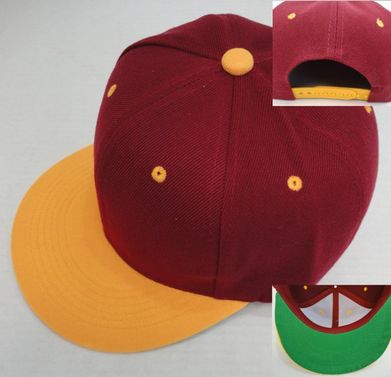 Wine/Gold Plane Back Flat Bill Hat/Cap