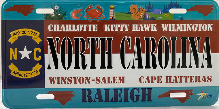 License Plate 'North Carolina' 6" x 12" High Quality Emboss Metal Plate