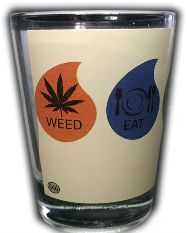 Funny Shot Glass "LOVE SLEEP WEED EAT ...REPEAT" 2 oz