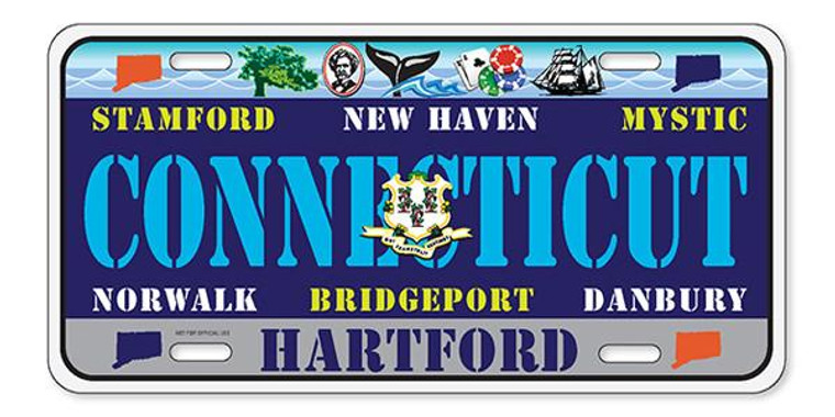 License Plate "Connecticut' 6" x 12" High Quality Emboss Metal Plate