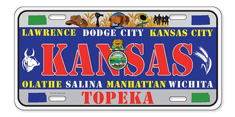 License Plate 'Kansas' 6" x 12" High Quality Emboss Metal Plate